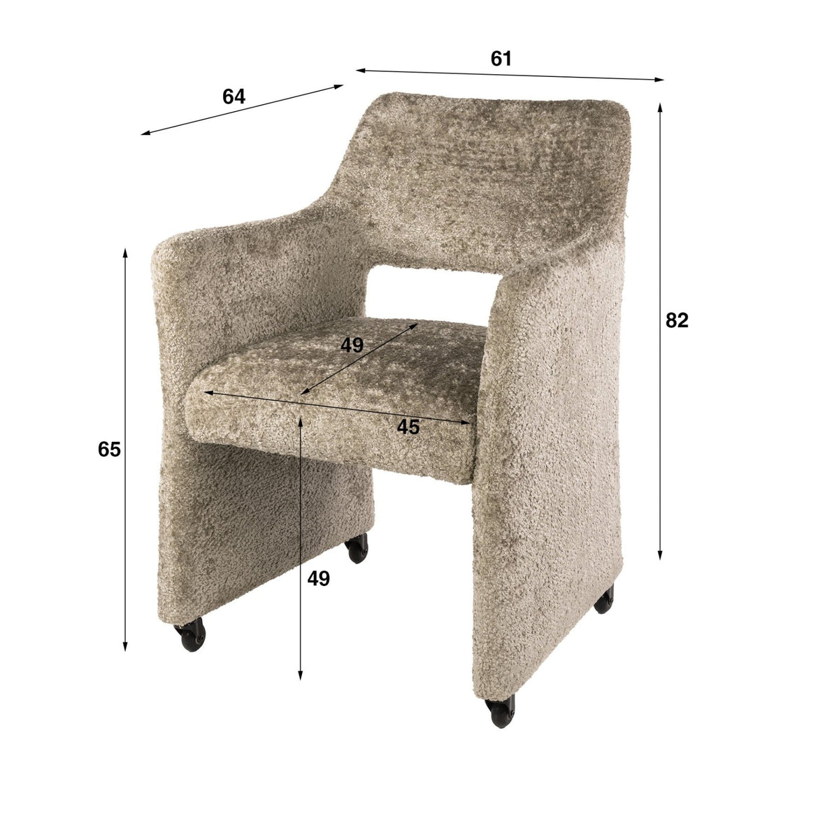 Dining room chairs - Set of 2 Dining room chairs Capri Alura sand Fabric with wheels - Dimehouse