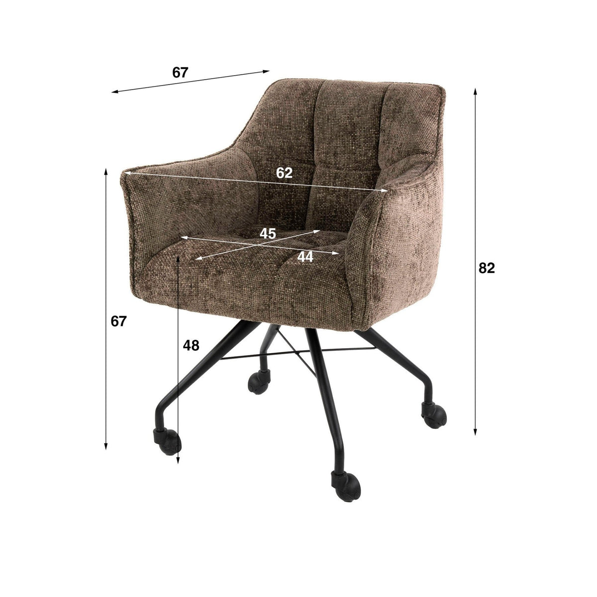 Dining room chairs - Set of 2 Dining room chairs Tova Fabric Taupe With Wheels - Dimehouse