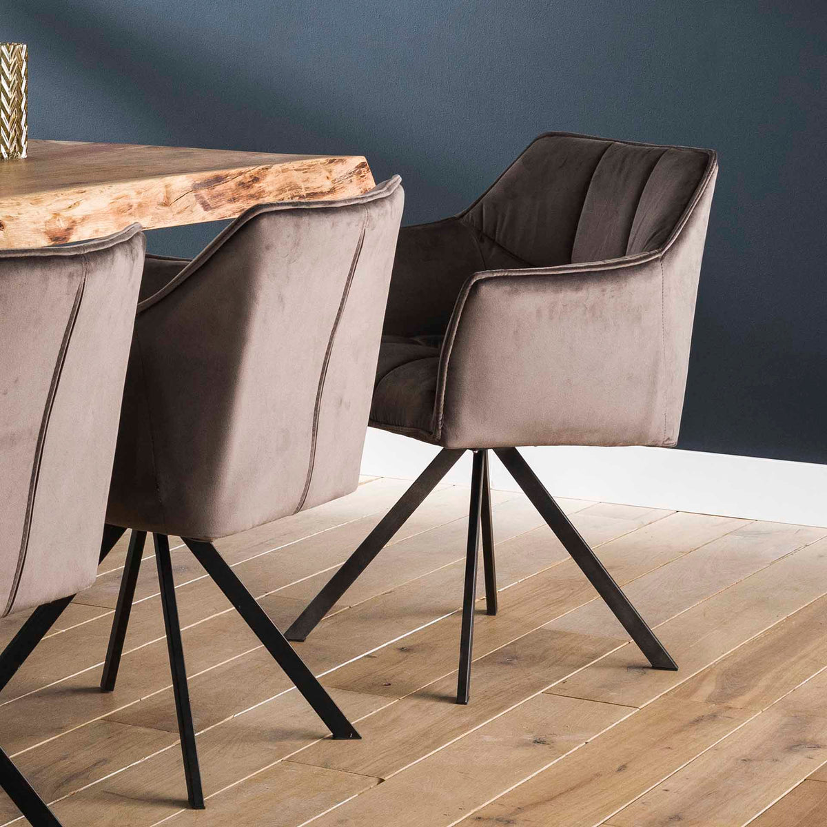 Dining room chairs - Set of 2 Dining room chairs Lino Velvet Anthracite Rotatable - Dimehouse
