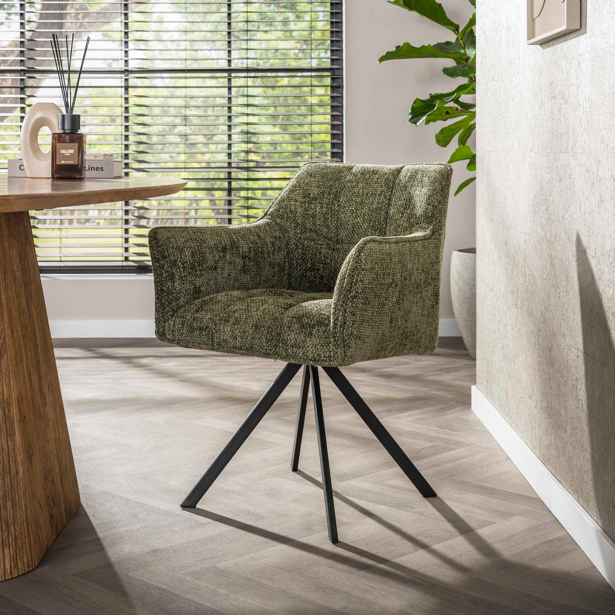 Dining room chairs - Dining room chair Lino Green Rotatable - Dimehouse