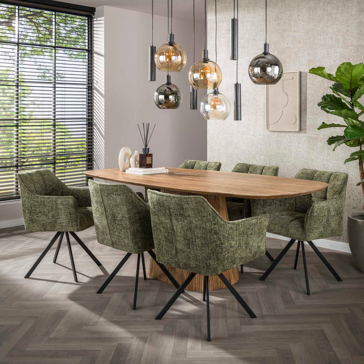 Dining room chairs - Dining room chair Lino Green Rotatable - Dimehouse