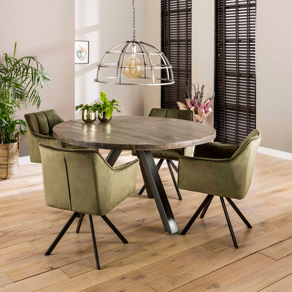 Dining room chairs - Set of 2 Dining room chairs Lino Velvet Green Rotatable - Dimehouse