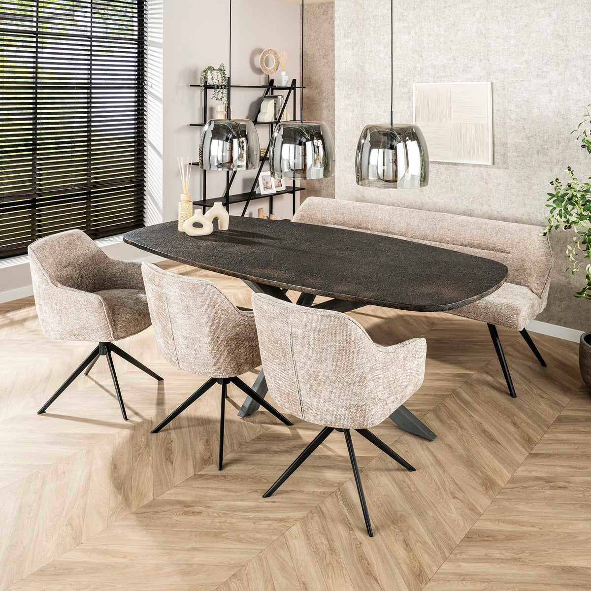 Dining room chairs - Set of 2 dining room chairs Chia Rich Fabric Sand Rotatable - Dimehouse