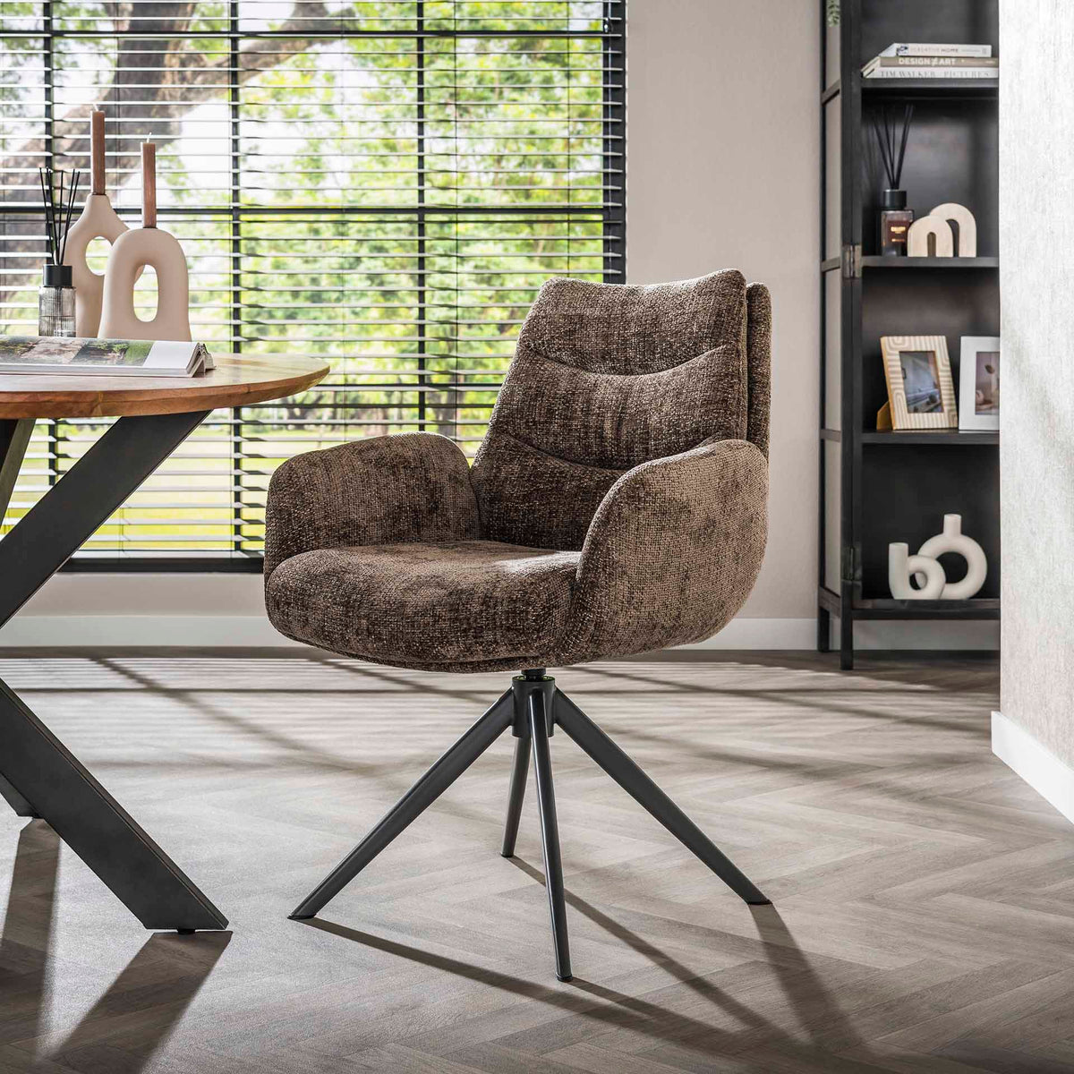 Dining room chairs - Dining room chair Elite Taupe Chenille Fabric Rich Rotatable - Dimehouse