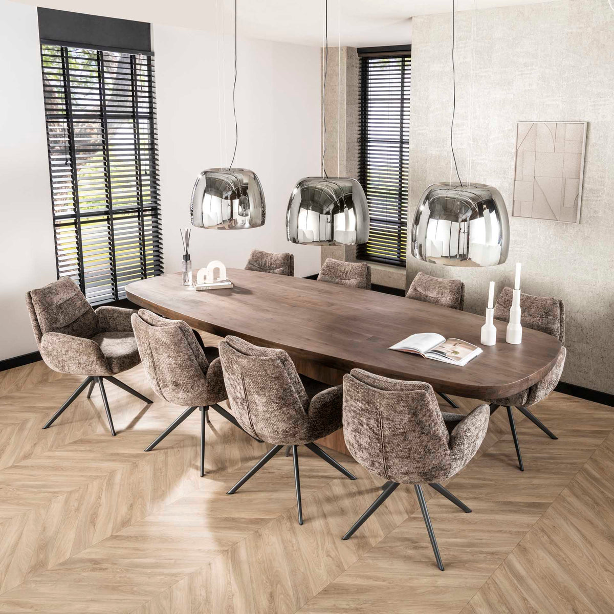 Dining room chairs - Dining room chair Elite Taupe Chenille Fabric Rich Rotatable - Dimehouse