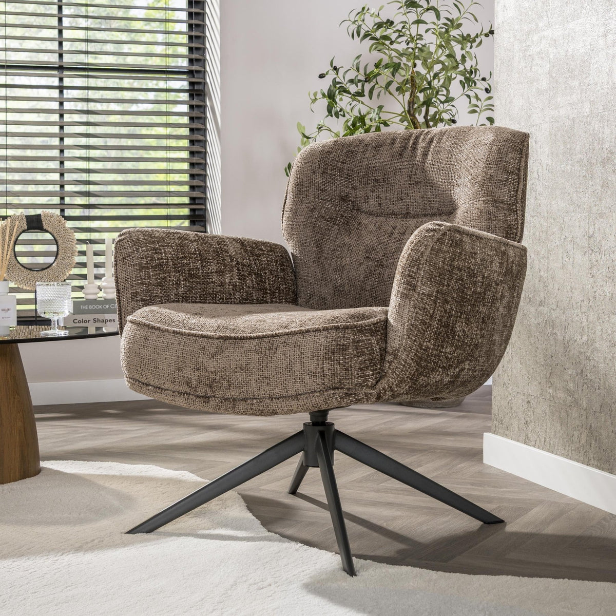 Armchairs - Savona swivel armchair Hoven Rich Fabric Champagne - Dimehouse