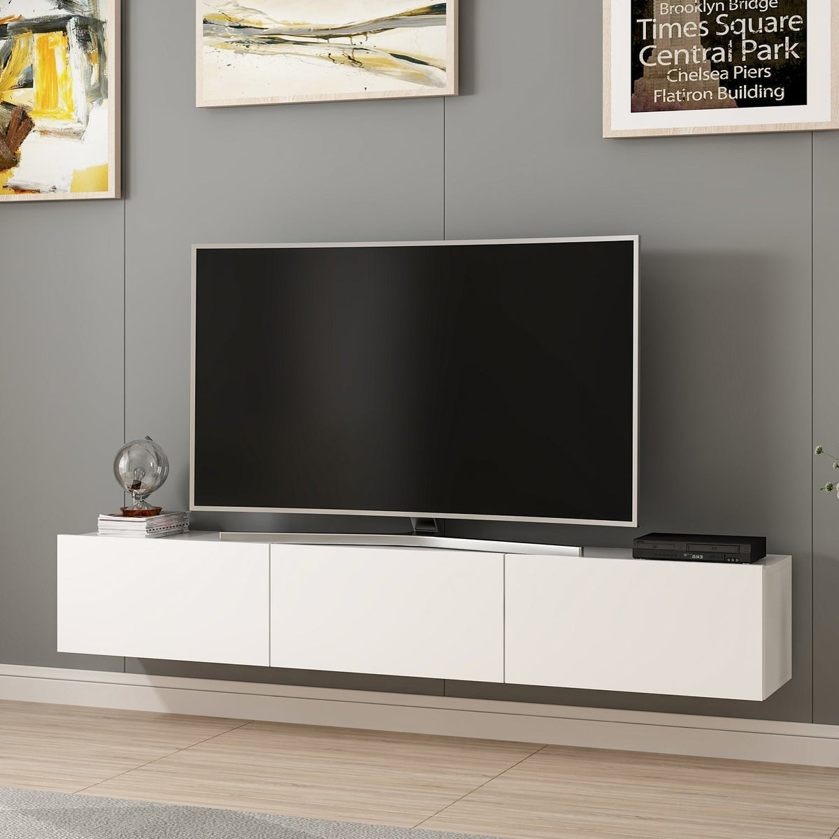 TV Furniture - TV Furniture Set Rigel White Melamine 180x30x32 cm - Dimehouse