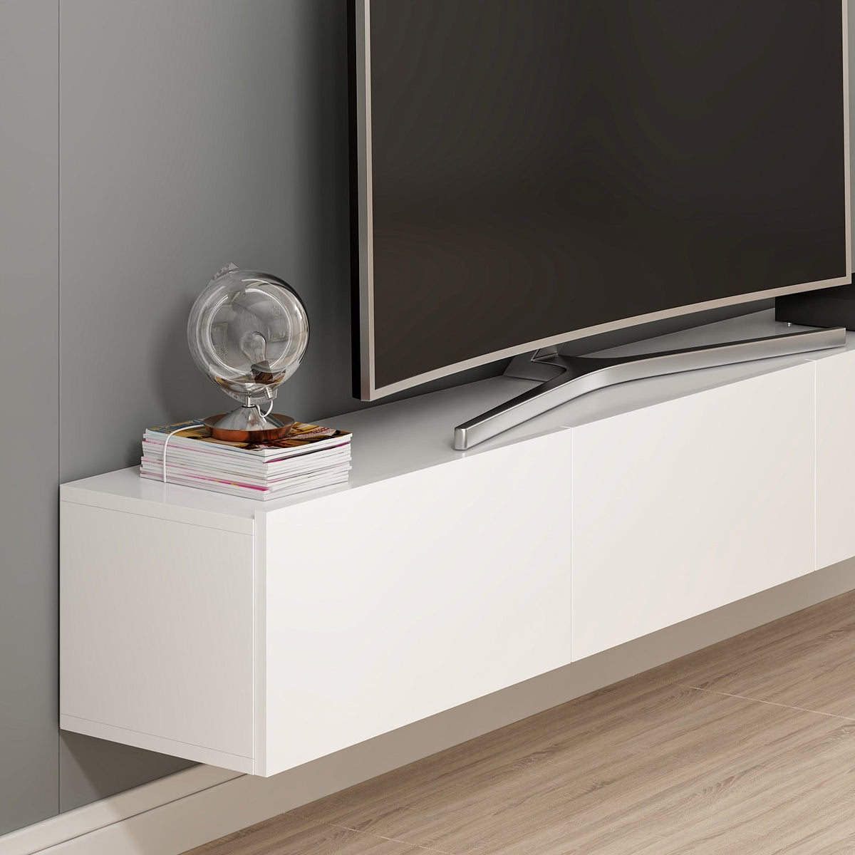 TV Furniture - TV Furniture Set Rigel White Melamine 180x30x32 cm - Dimehouse