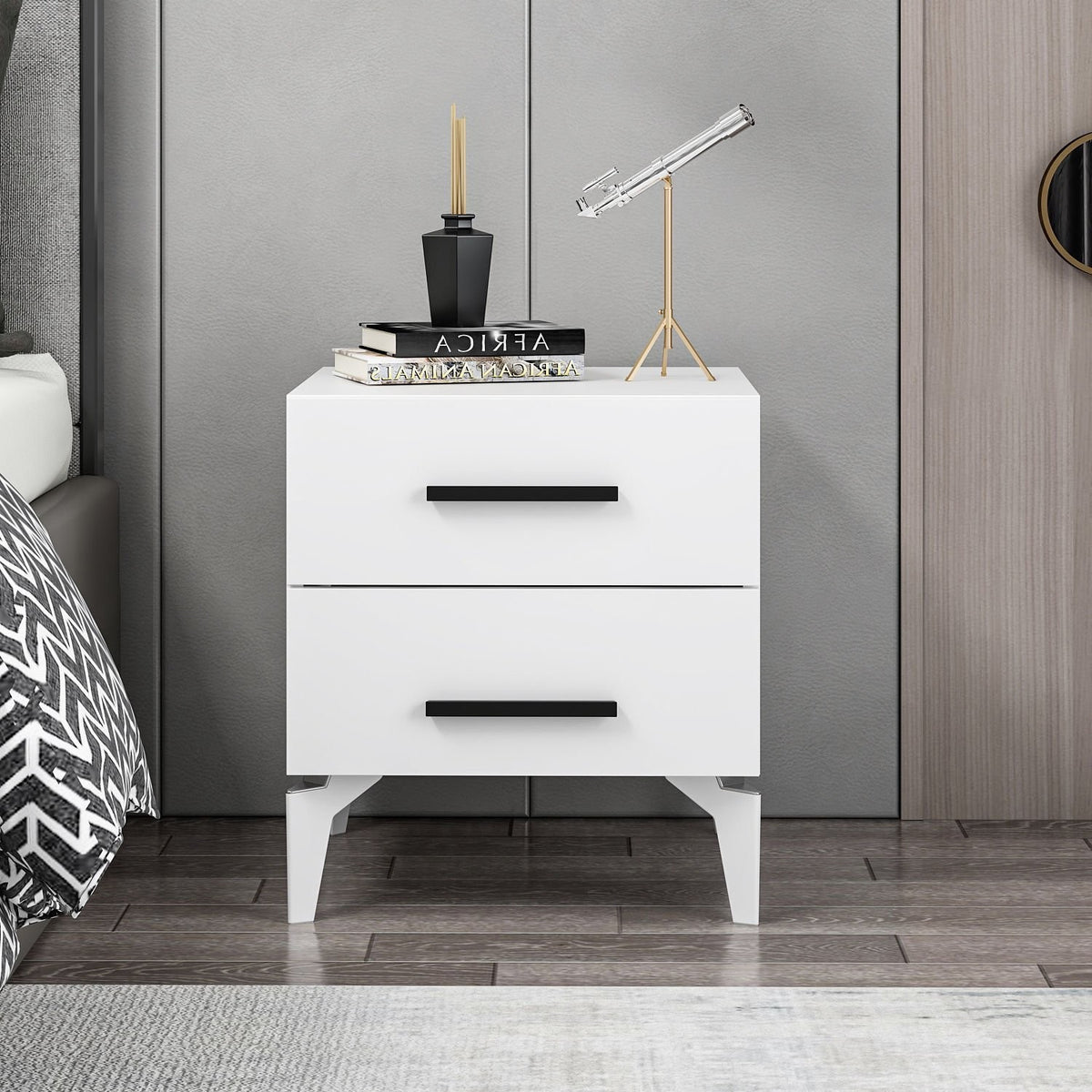 Bedside tables - Bedside table Bare White Melamine 50x56x47 cm - Dimehouse