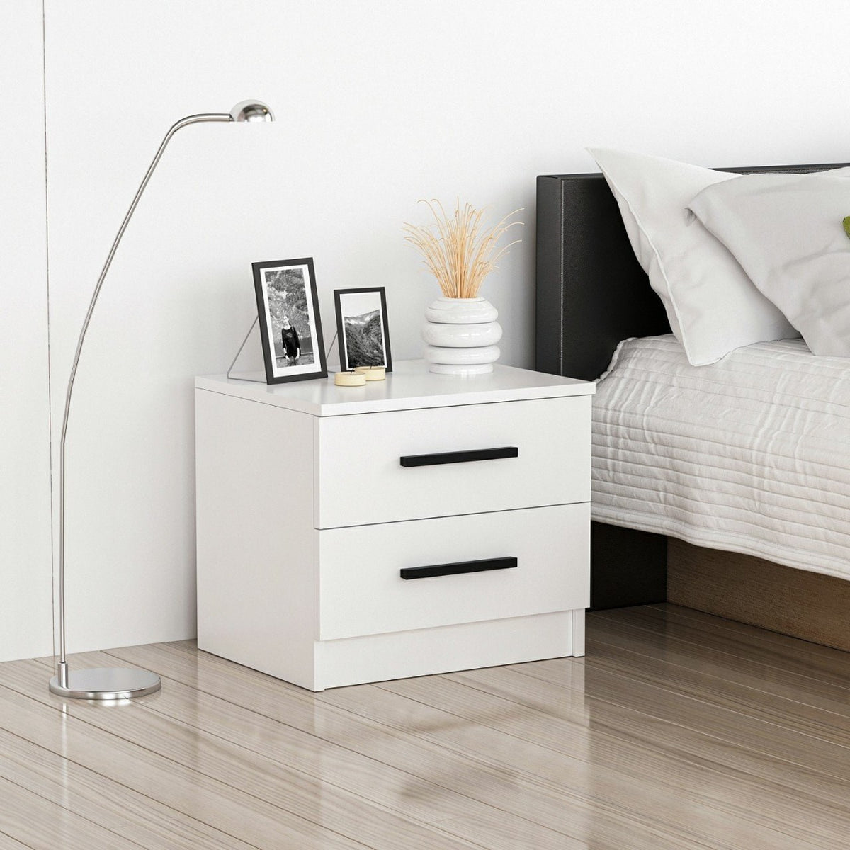 Bedside tables - Bedside table Bare White Melamine 50x40x47 cm - Dimehouse