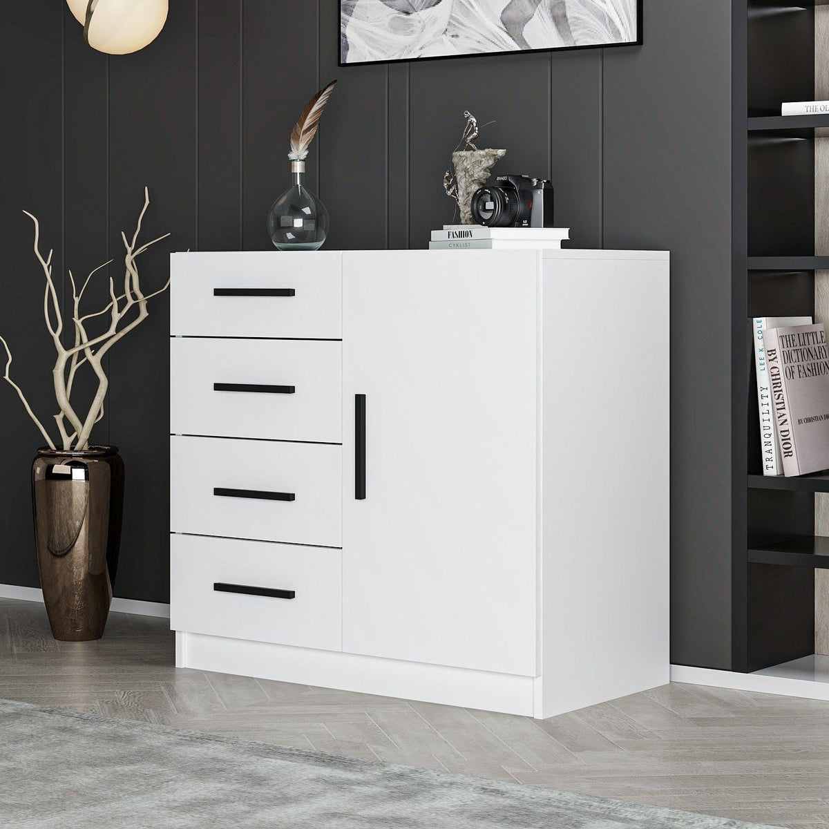 Chests of drawers - Chest of drawers Bare White Melamine 90x85x47 cm - Dimehouse