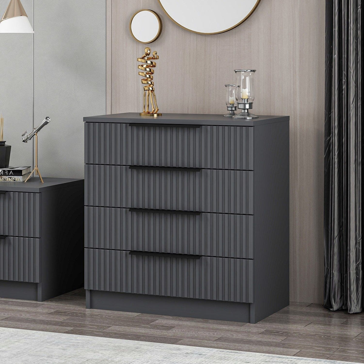Chests of drawers - Chest of drawers Kale Anthracite Melamine 72x77x42 cm - Dimehouse