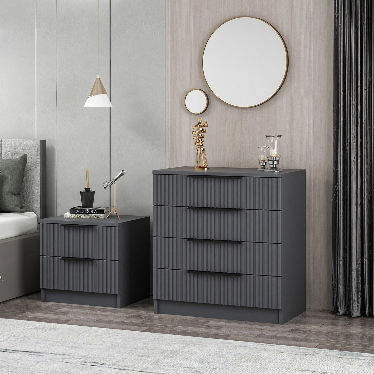 Chests of drawers - Chest of drawers Kale Anthracite Melamine 72x77x42 cm - Dimehouse