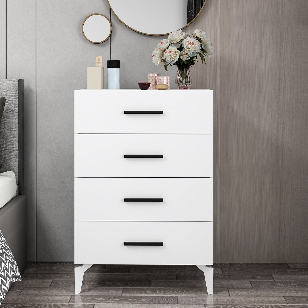Chests of drawers - Chest of drawers Bare White Melamine 72x106x47 cm - Dimehouse