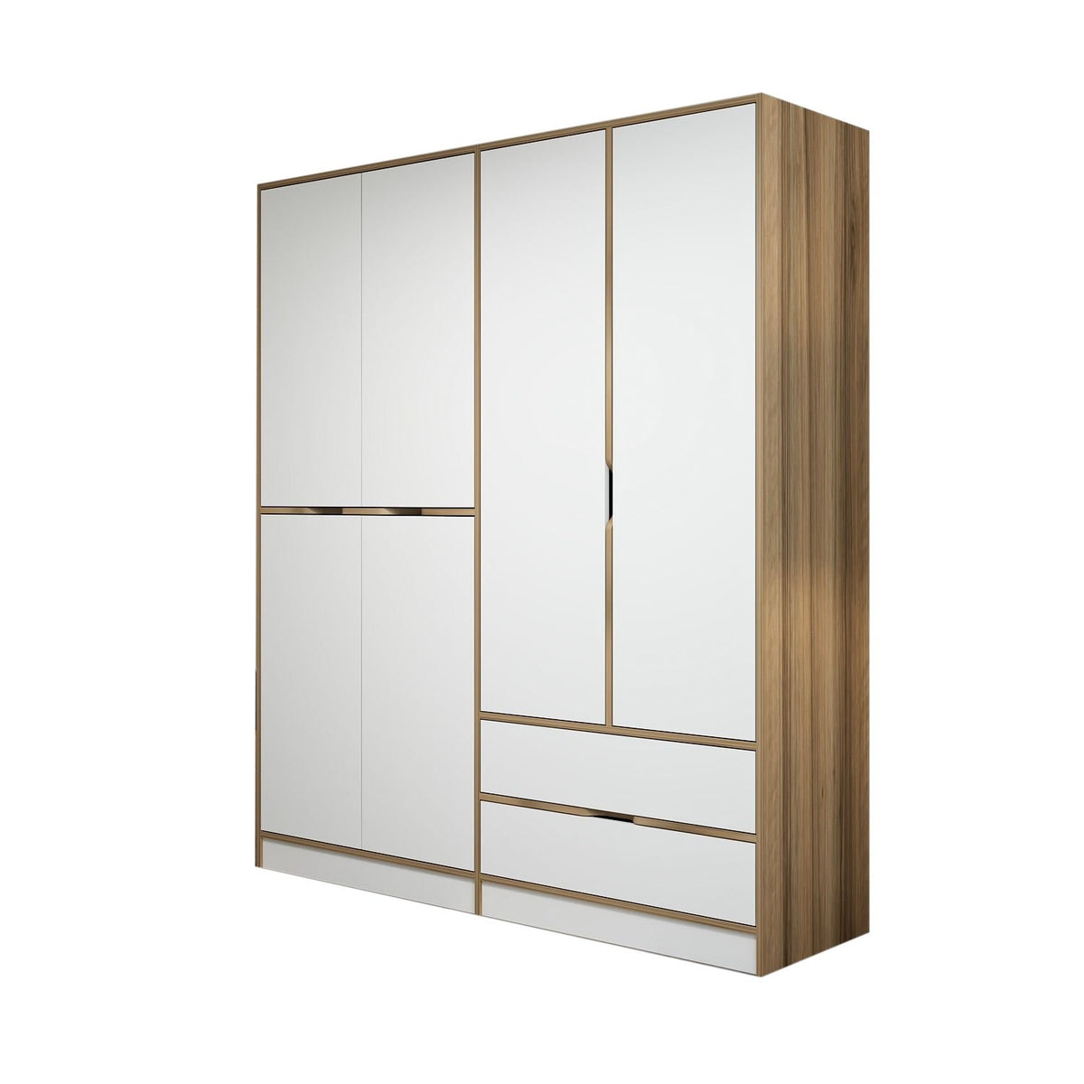 Wardrobes - Wardrobe Elina White Gold Melamine 185x208x52 cm - Dimehouse