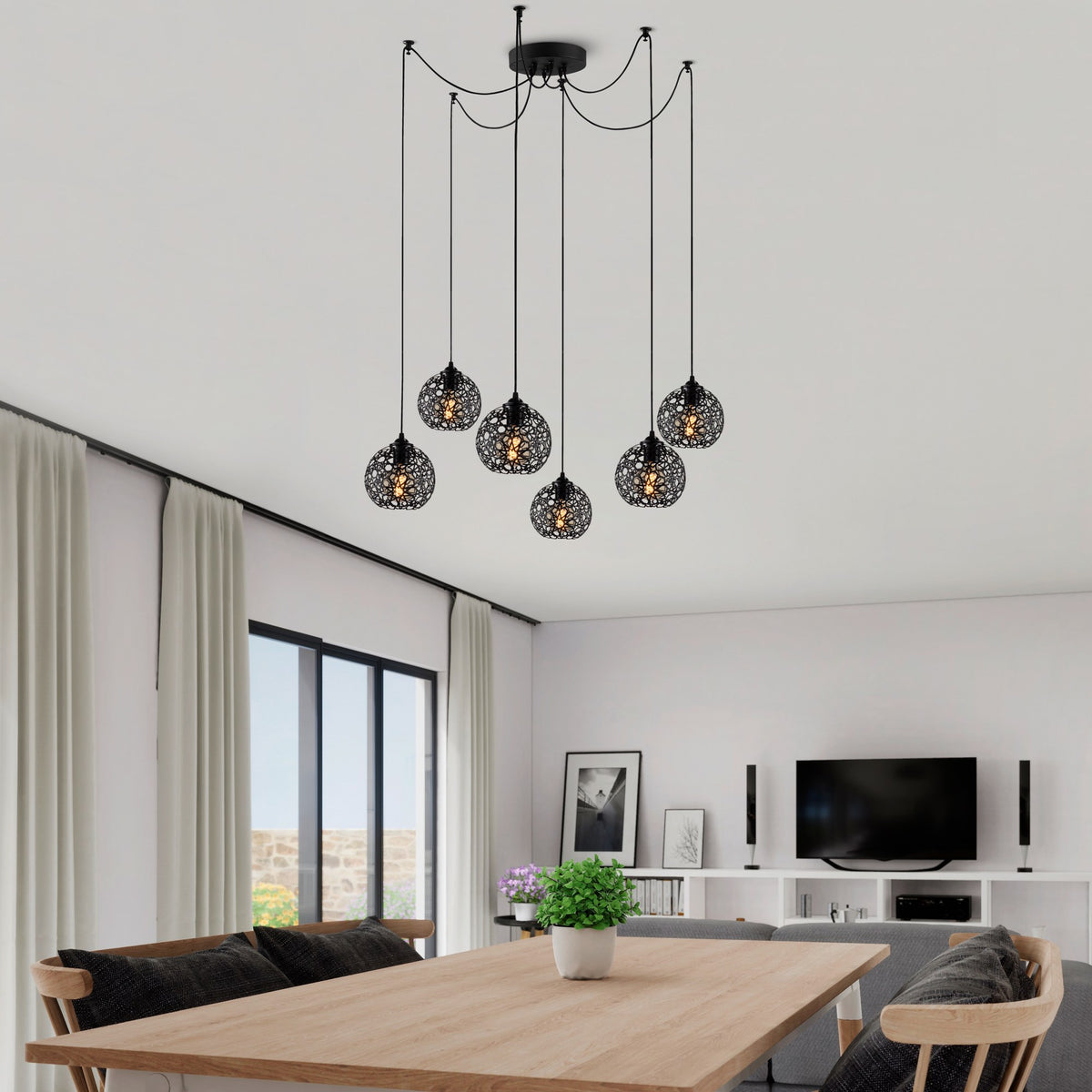 Hanging lamps - Hanging lamp 6 - lights Black Metal Quartz - Dimehouse