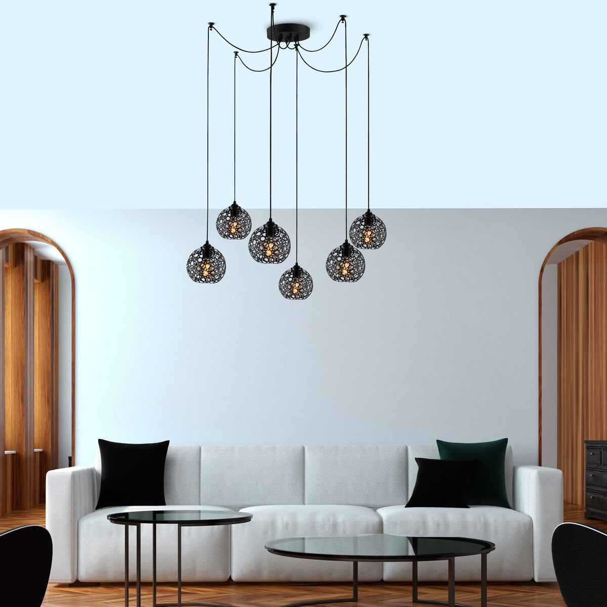 Hanging lamps - Hanging lamp 6 - lights Black Metal Quartz - Dimehouse