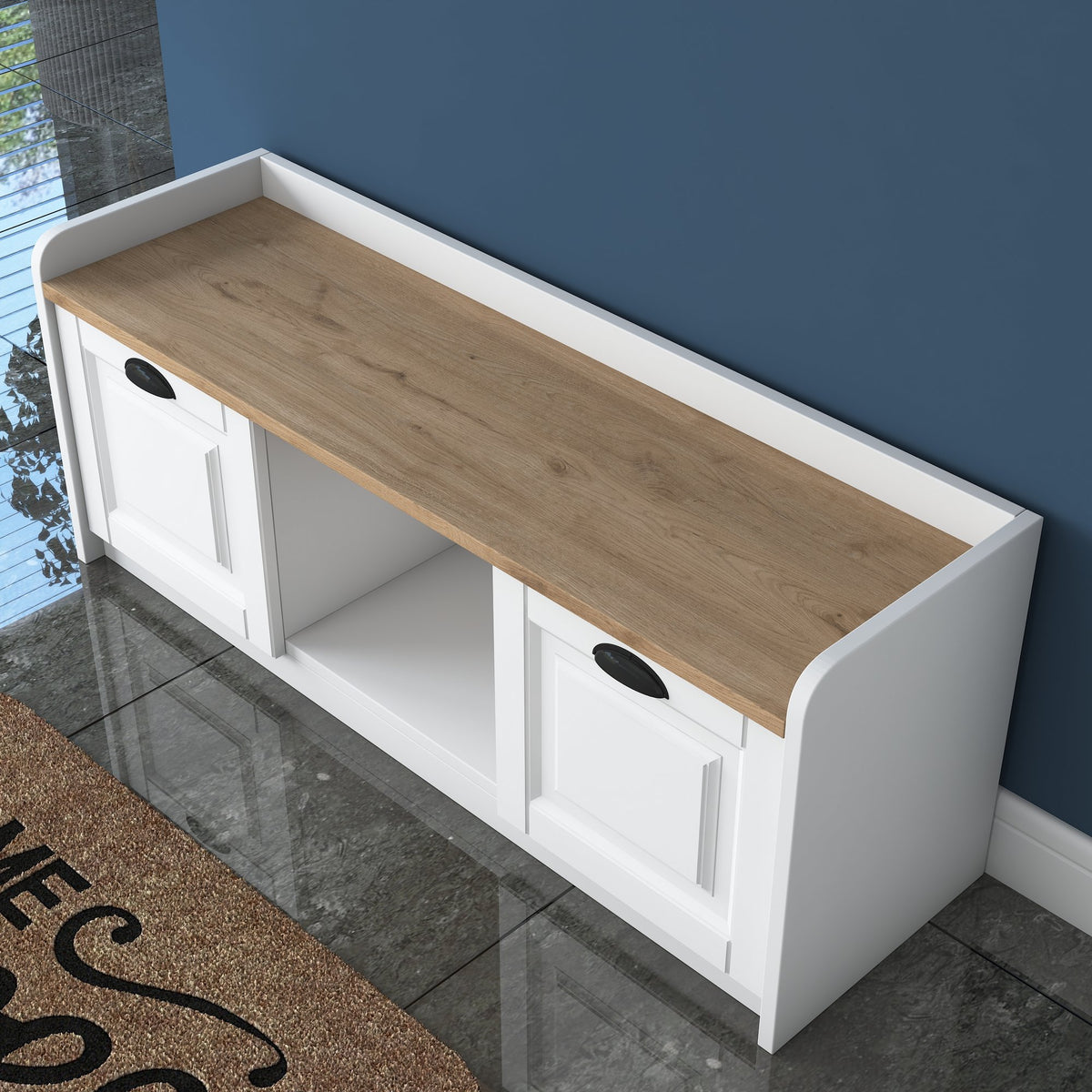 Shoe cabinets - Shoe cabinet Samos White Walnut Melamine - Dimehouse