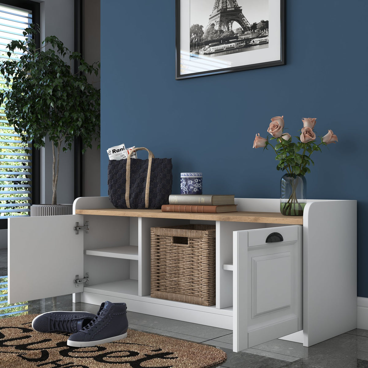 Shoe cabinets - Shoe cabinet Samos White Walnut Melamine - Dimehouse