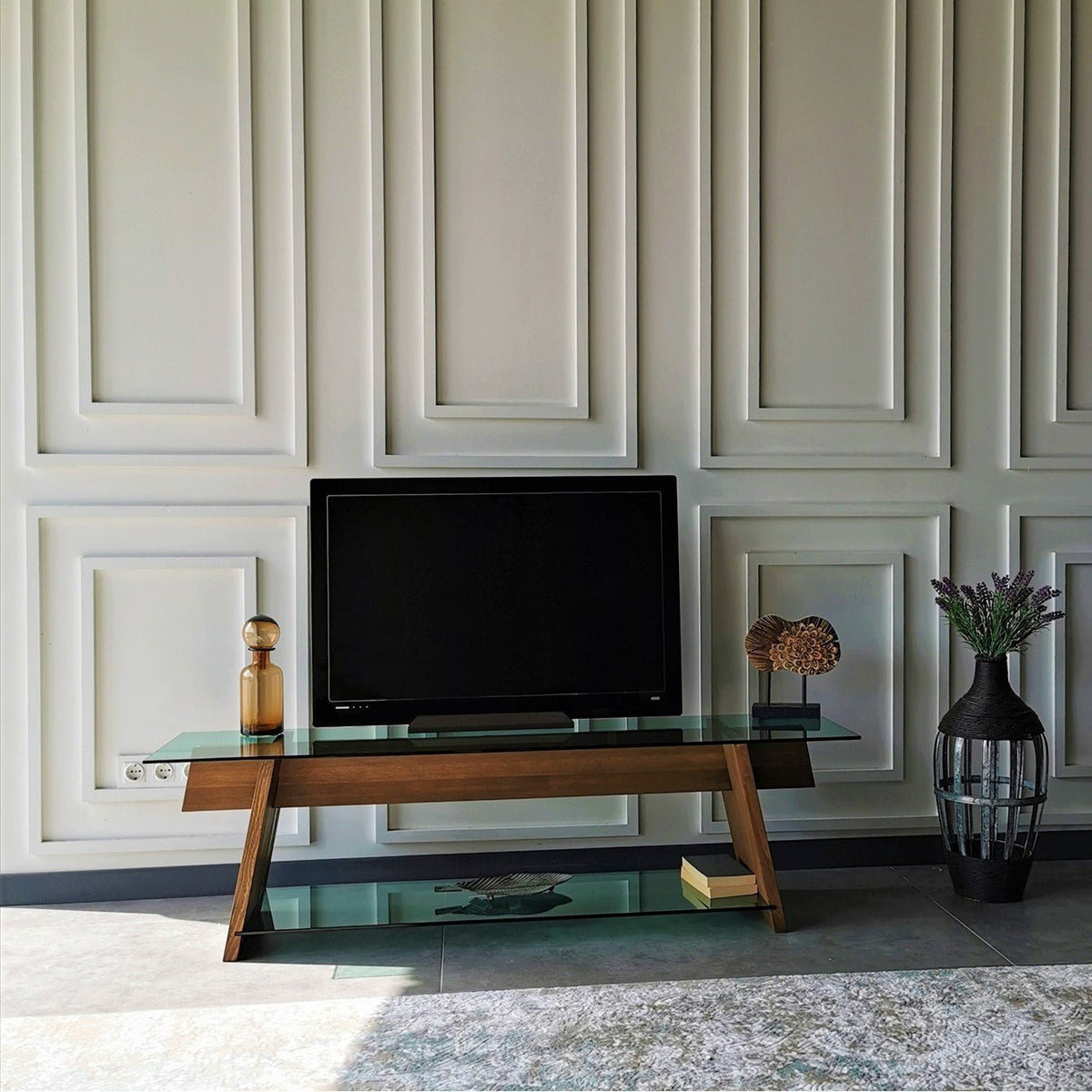 TV Furniture - TV Furniture Coral Walnut Green Glass 158x45x40 cm - Dimehouse