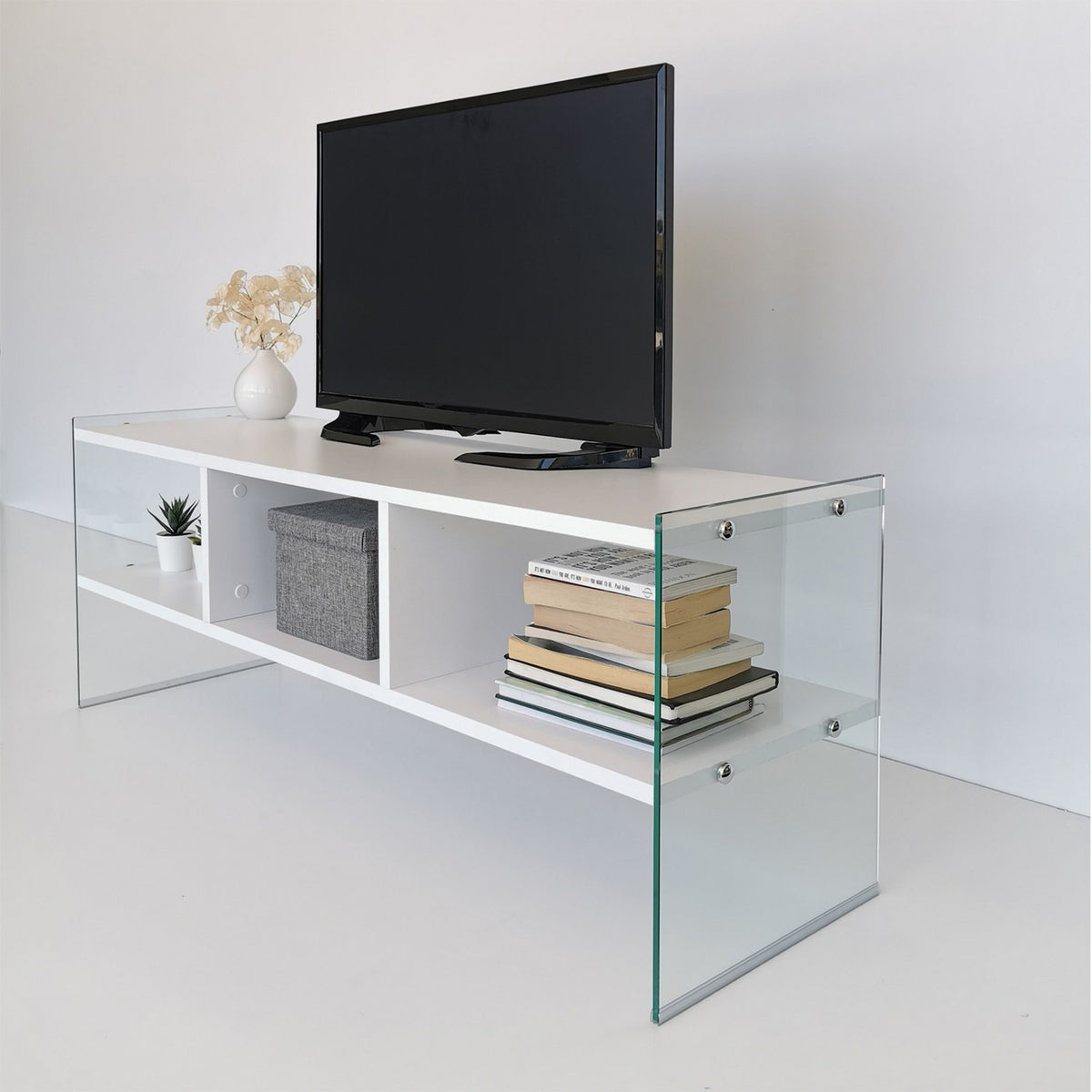 TV Furniture - TV Furniture Coral White Melamine 120x45x35 cm - Dimehouse