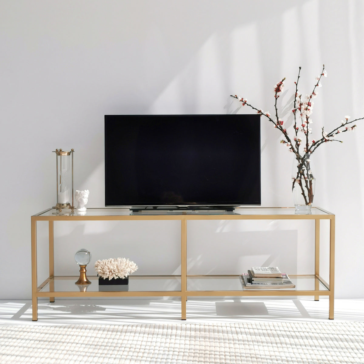 TV Furniture - TV Furniture Basic Gold Gold Glass 130x45x40 cm - Dimehouse