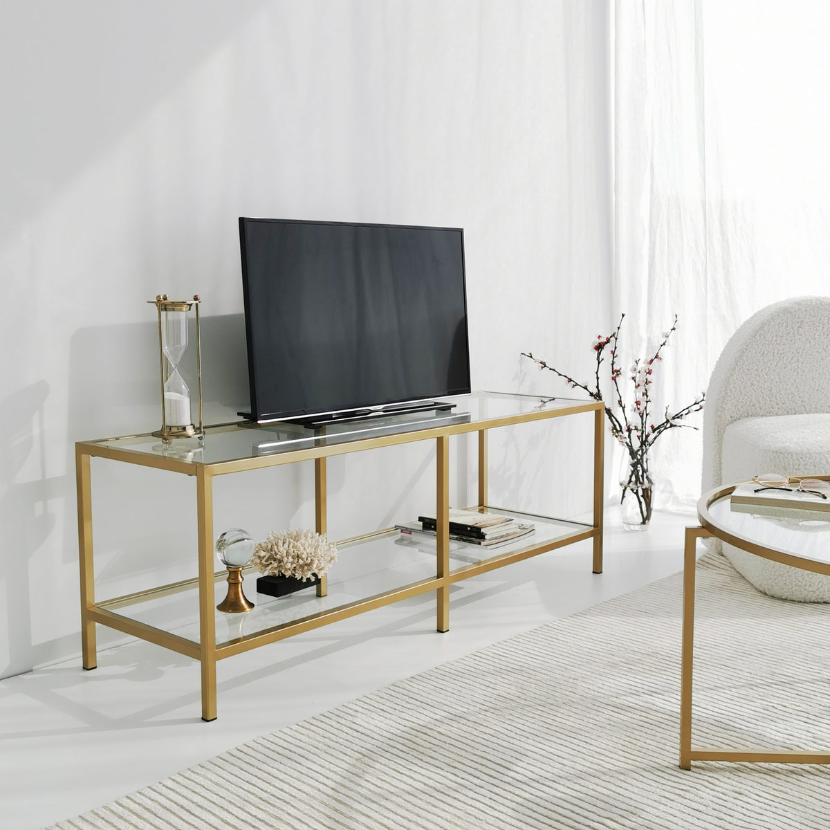 TV Furniture - TV Furniture Basic Gold Gold Glass 130x45x40 cm - Dimehouse
