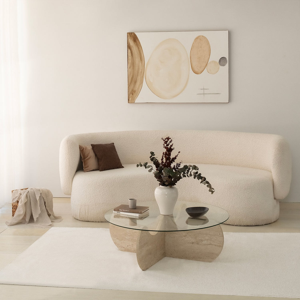 Coffee tables - Coffee table Round Glass 75 cm Travertine - Hima - Dimehouse