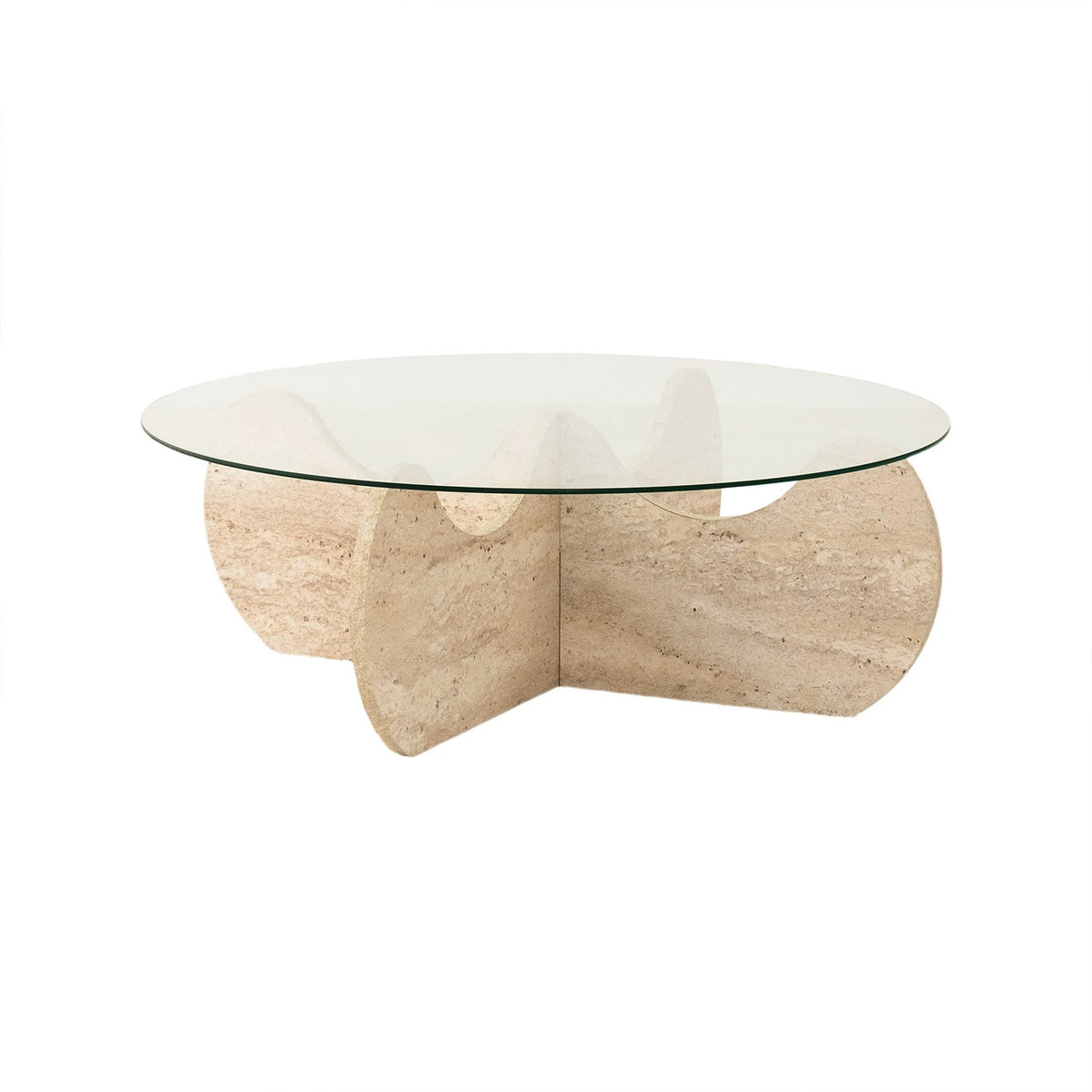 Coffee tables - Coffee table Round Glass 75 cm Travertine - Hima - Dimehouse