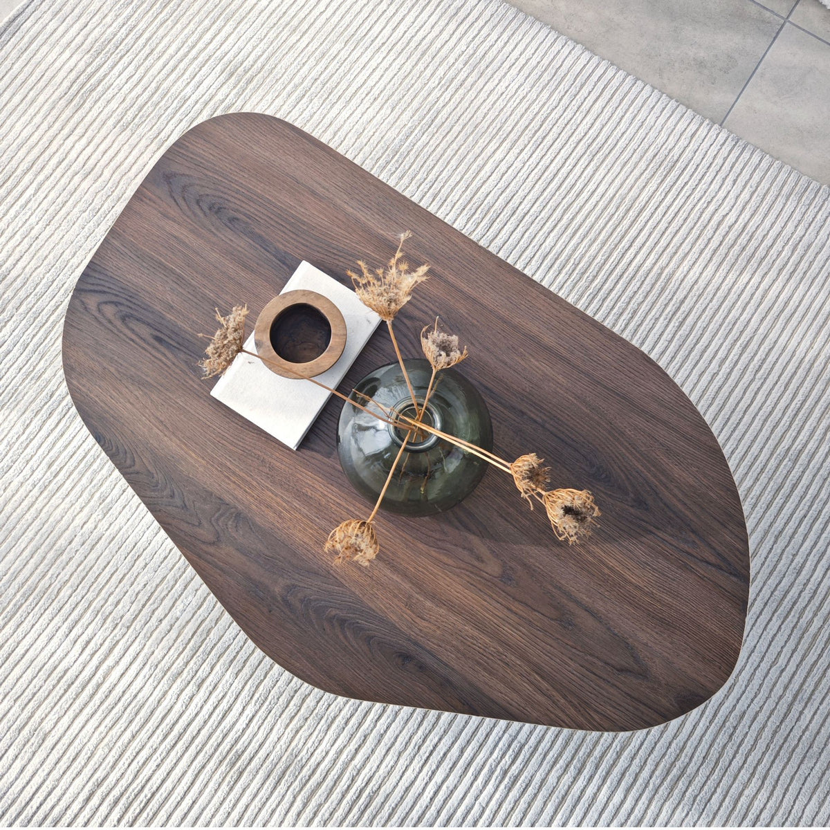 Coffee Tables - Organic Coffee Table Japandi Walnut Melamine Rack - 105x65 cm - Dimehouse