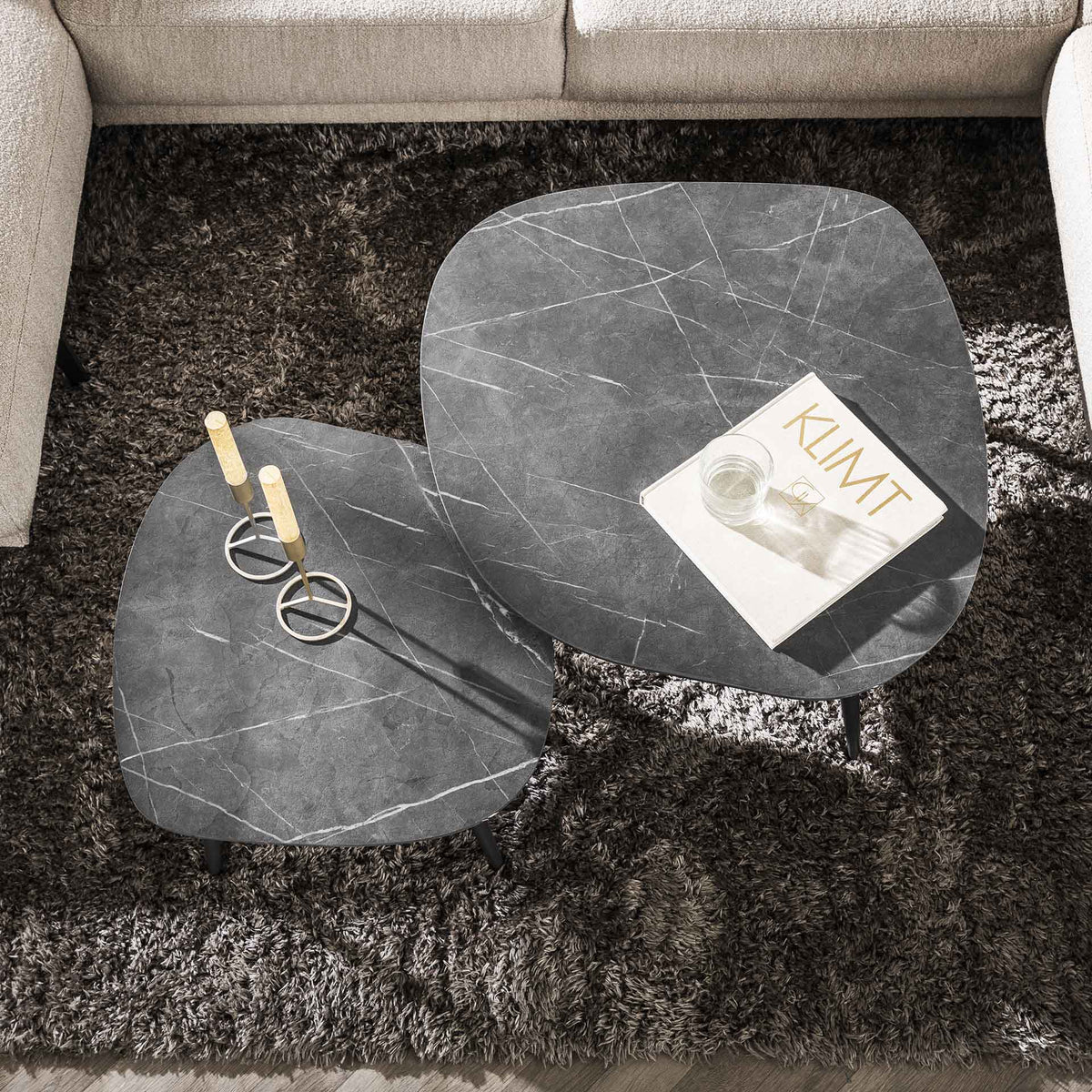 Coffee Tables - Organic Coffee Table Set of 2 Conner Ceramic Look Gray - Dimehouse