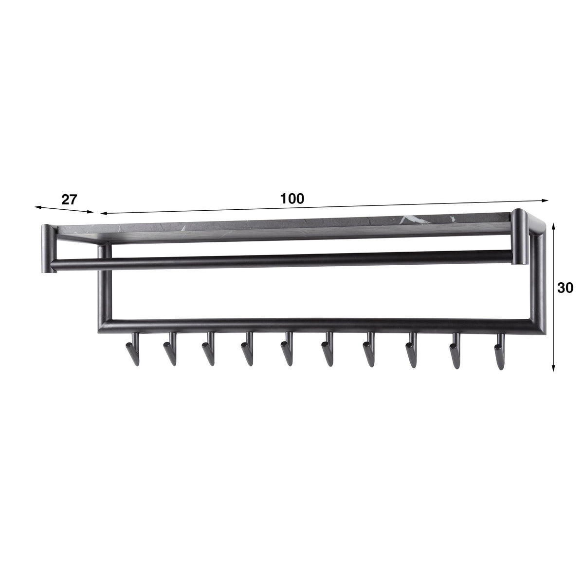 Coat racks - Coat rack Kimi 10 - Angled Black Ceramic - With rod and hat shelf - Dimehouse