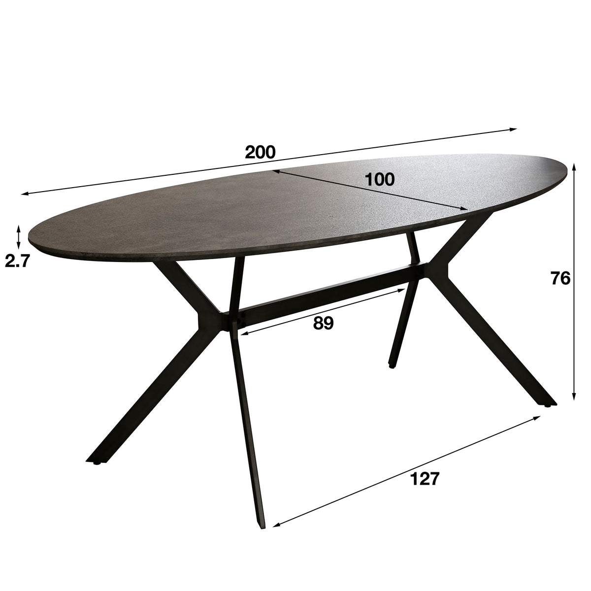 Dining tables - Oval Dining Table Hayden Industrial Concrete Look 200x100 - Dimehouse