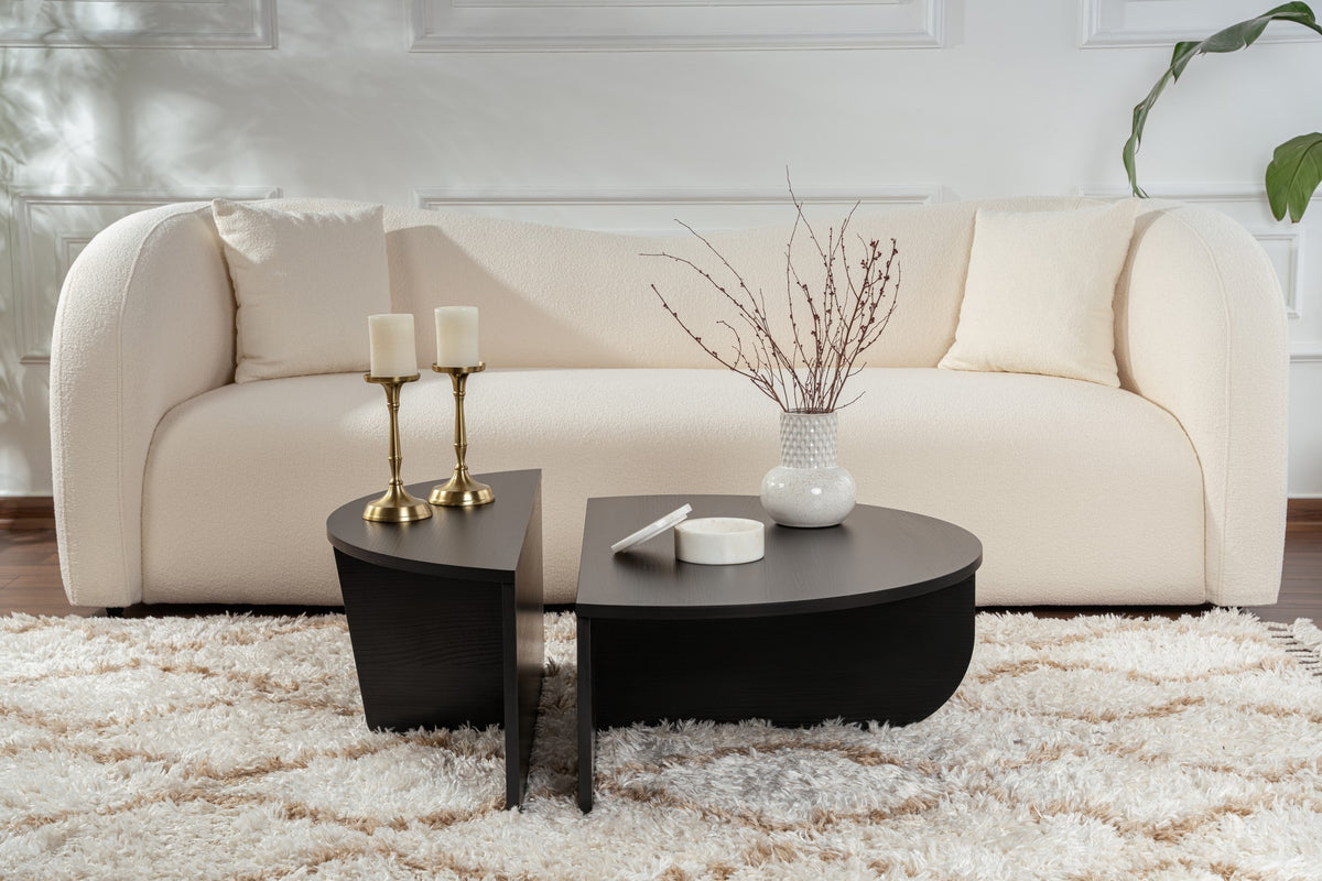 Coffee Tables - Round Coffee Table Black Stepped Melamine 85 cm Orin - Dimehouse