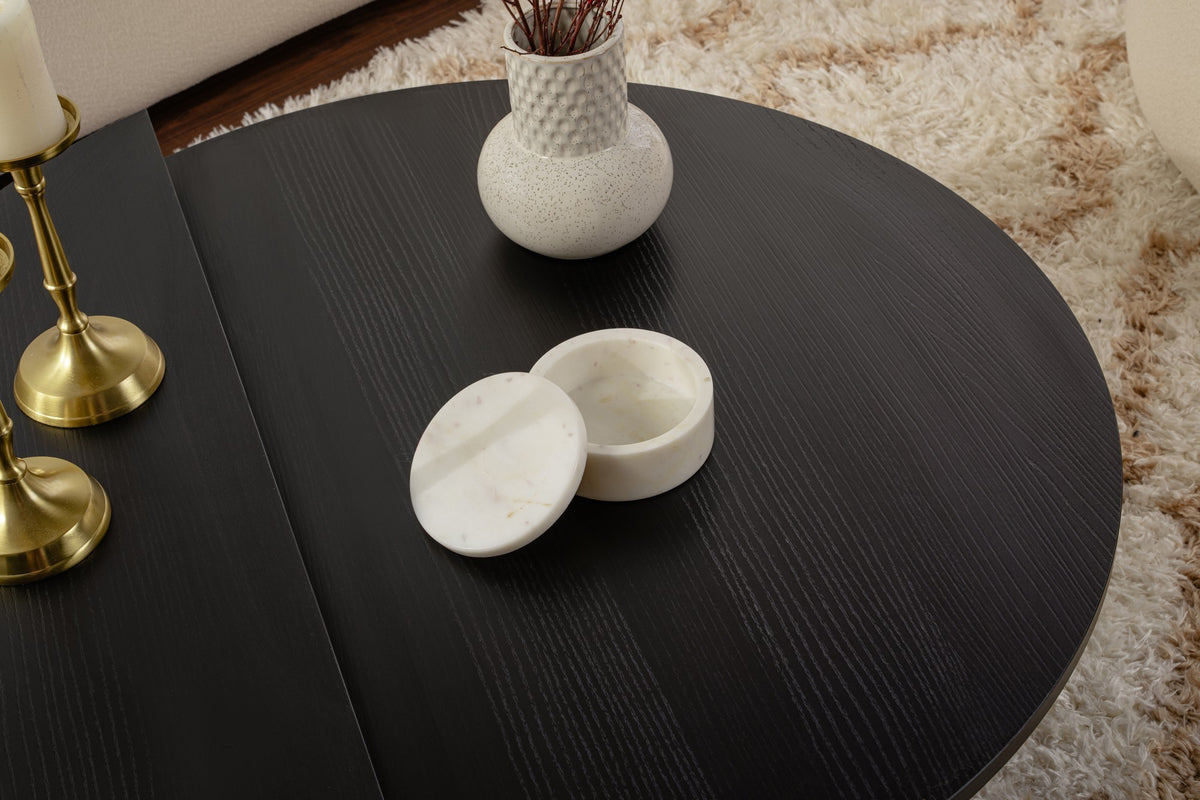 Coffee Tables - Round Coffee Table Black Stepped Melamine 85 cm Orin - Dimehouse