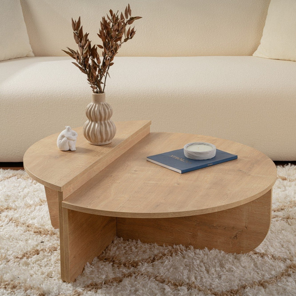 Coffee Tables - Round Coffee Table Natural 85 cm Melamine Orin - Dimehouse