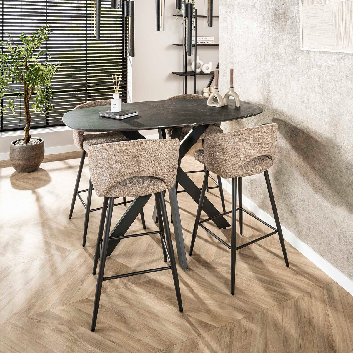 Danish Oval Dining Table Iris 140x80 cm Spindle Base Ceramic Look