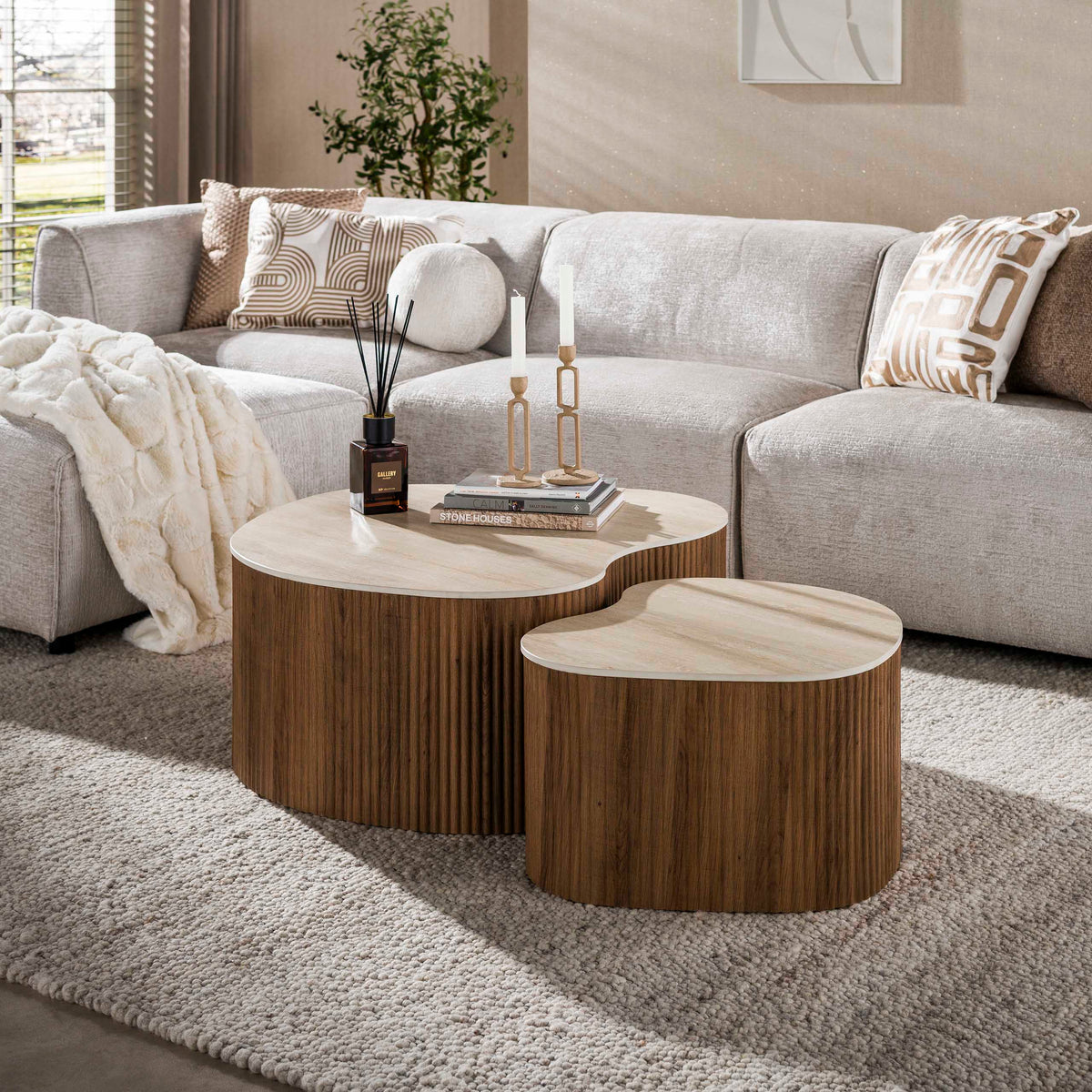 Set of 2 organic coffee tables Cruz bold - ceramic Travertine