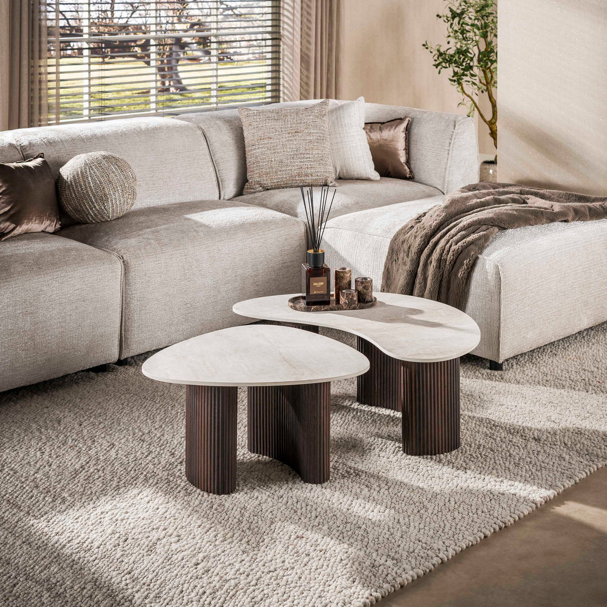 Organic coffee table set of 2 with luxurious 3D Taj Mahal ceramics
