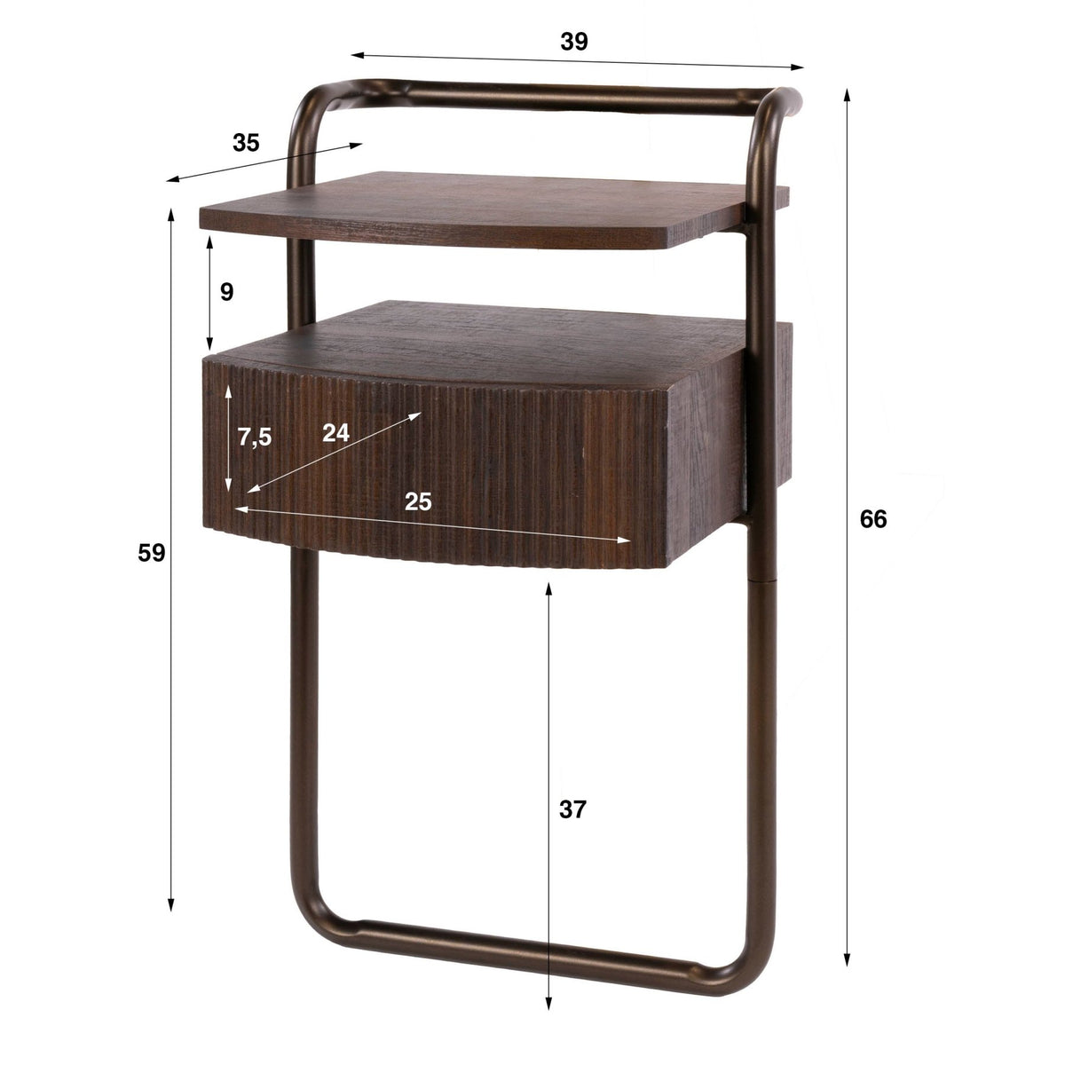 Bedside table - Bedside table with 1 drawer dark brown wood bronze frame Blaze - Dimehouse