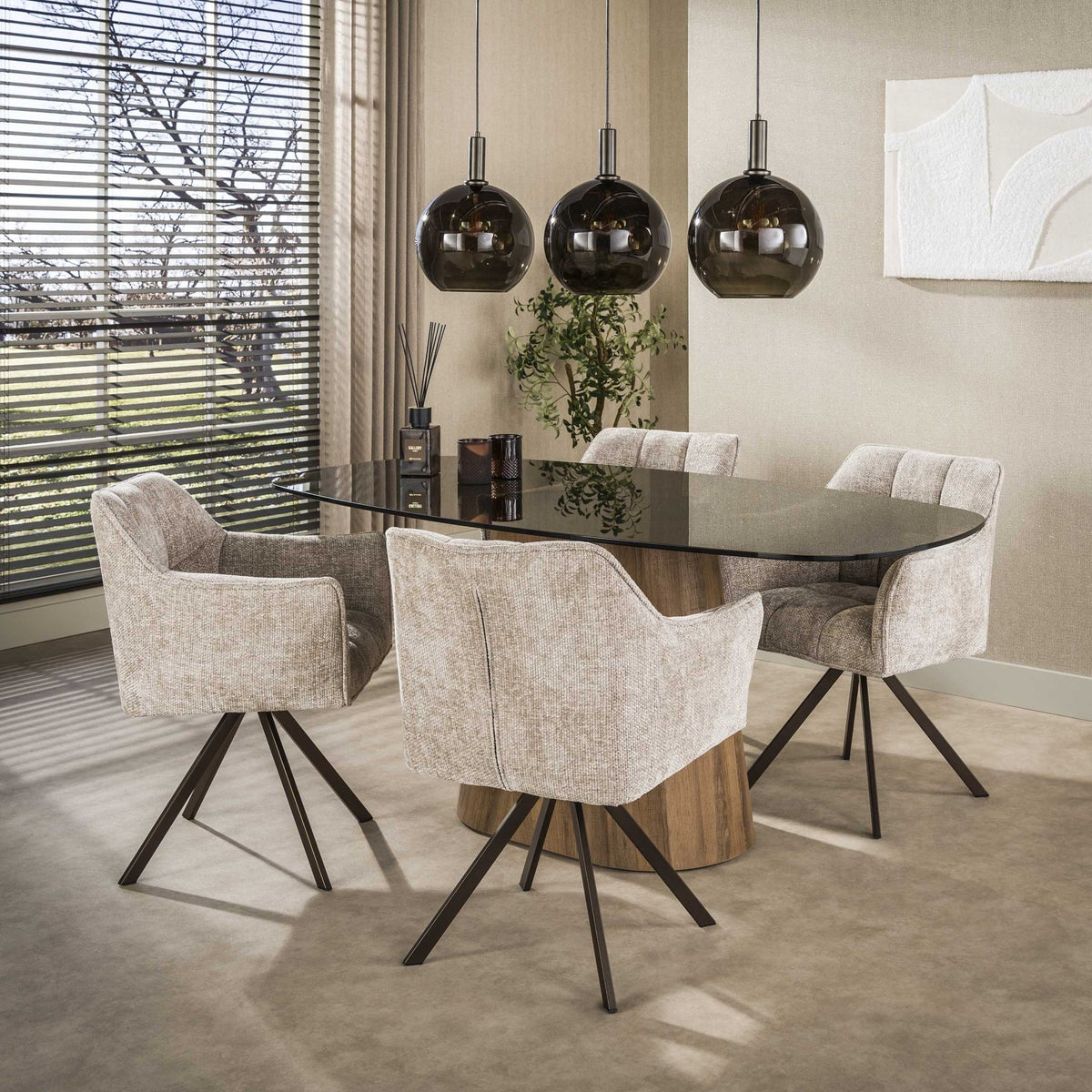 Dining table - Danish oval dining table brown smoked glass oak - Thor look frame 180 cm - Dimehouse