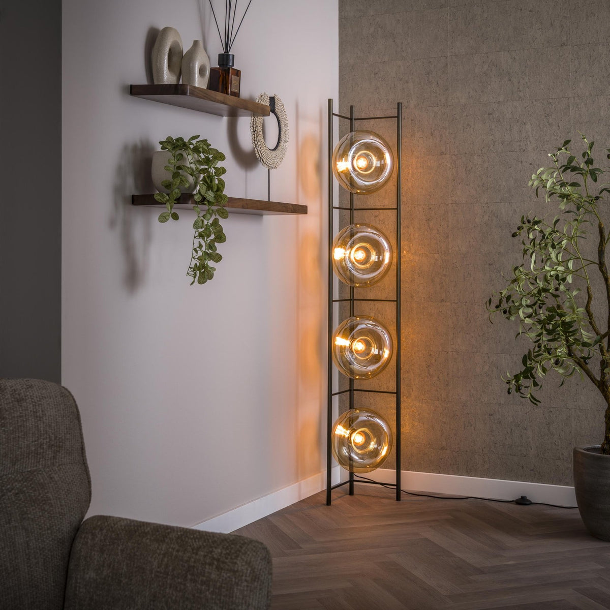 Floor lamps - Floor lamp Sola 4 - light Amber Glass 168 cm - Dimehouse