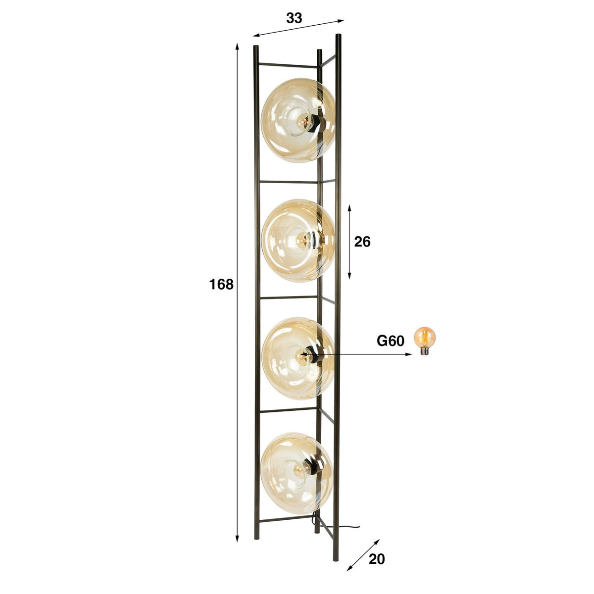 Floor lamps - Floor lamp Sola 4 - light Amber Glass 168 cm - Dimehouse
