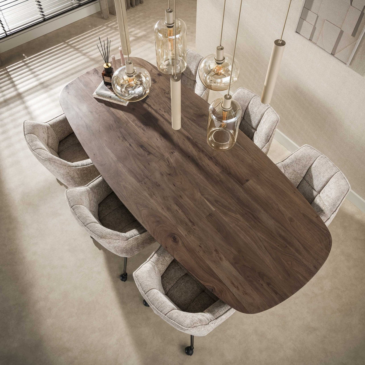 Hanging lamp - Hanging lamp Sera 7 - light beige metal amber glass - Dimehouse