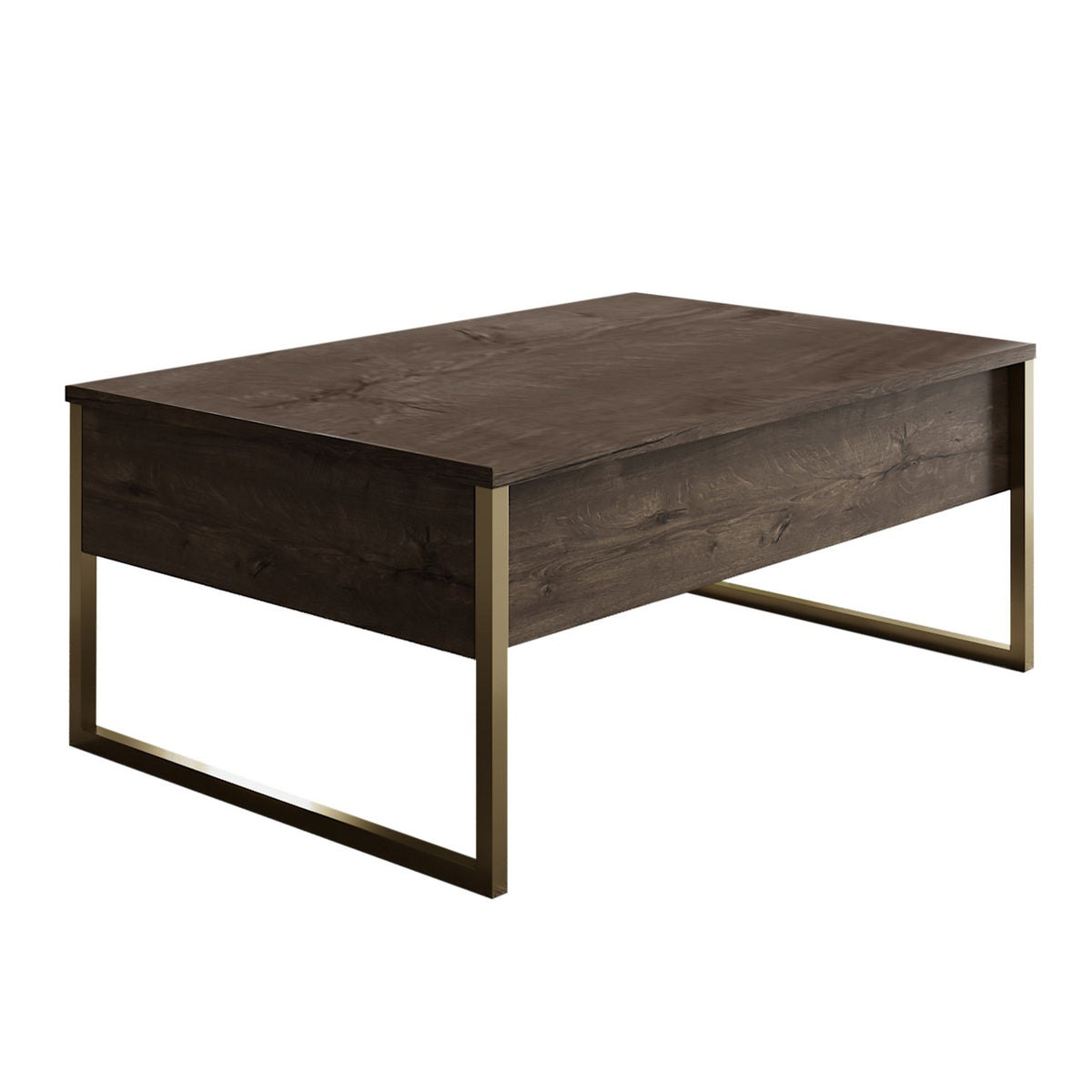 Coffee tables - Rectangular Coffee Table Walnut Luxury 90x60 - Golden Frame - Dimehouse