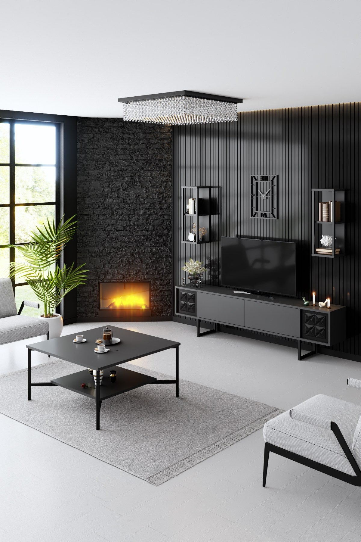 TV Furniture - TV Furniture Set Black Line Anthracite Black Melamine 180x48x30 cm - Dimehouse