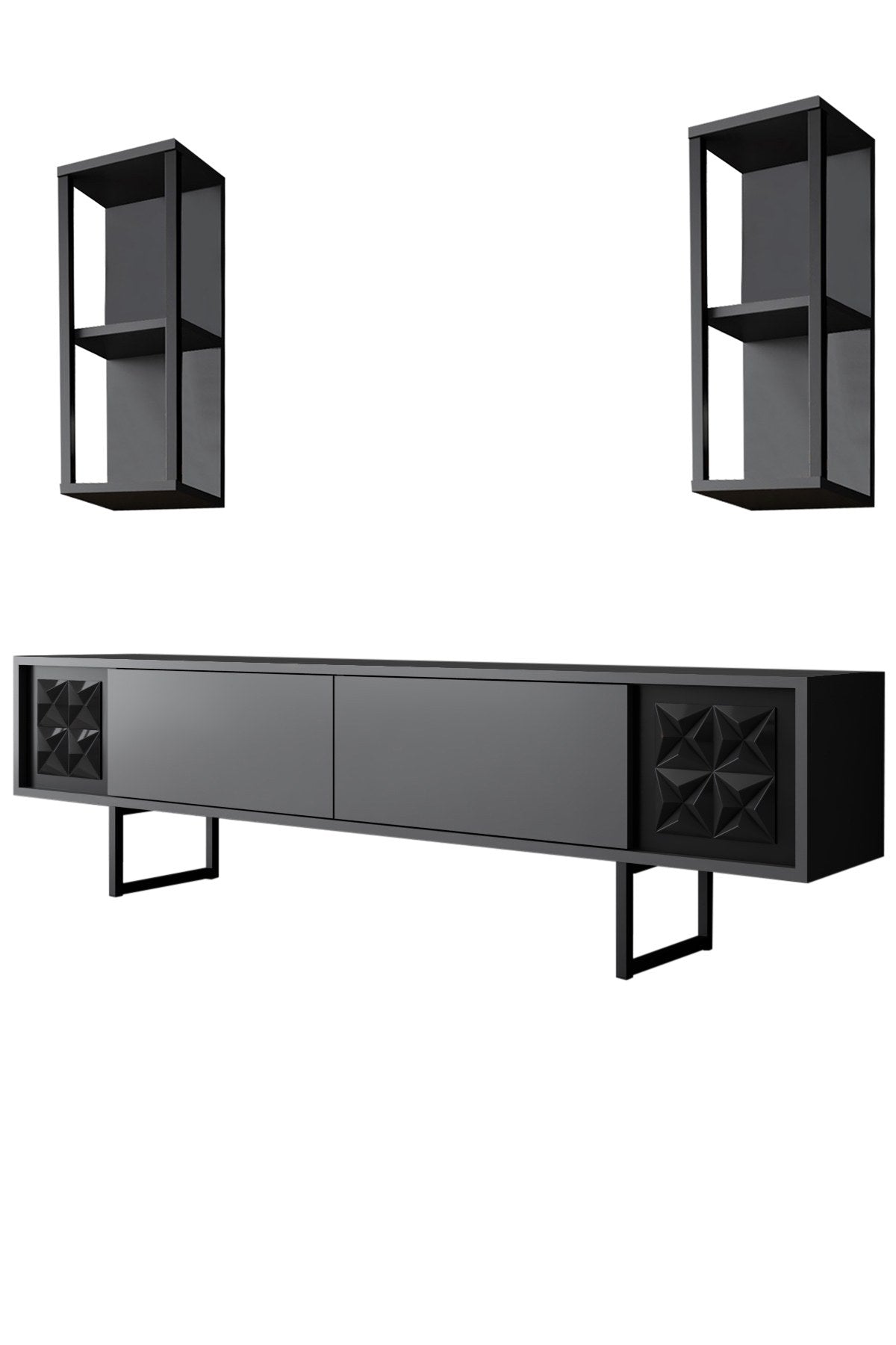 TV Furniture - TV Furniture Set Black Line Anthracite Black Melamine 180x48x30 cm - Dimehouse