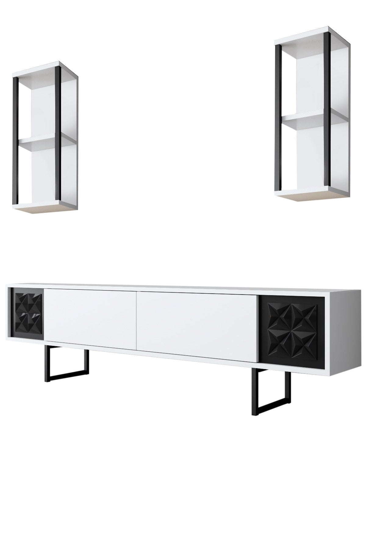 TV Furniture - TV Furniture Set Black Line White Black Melamine 180x48x30 cm - Dimehouse
