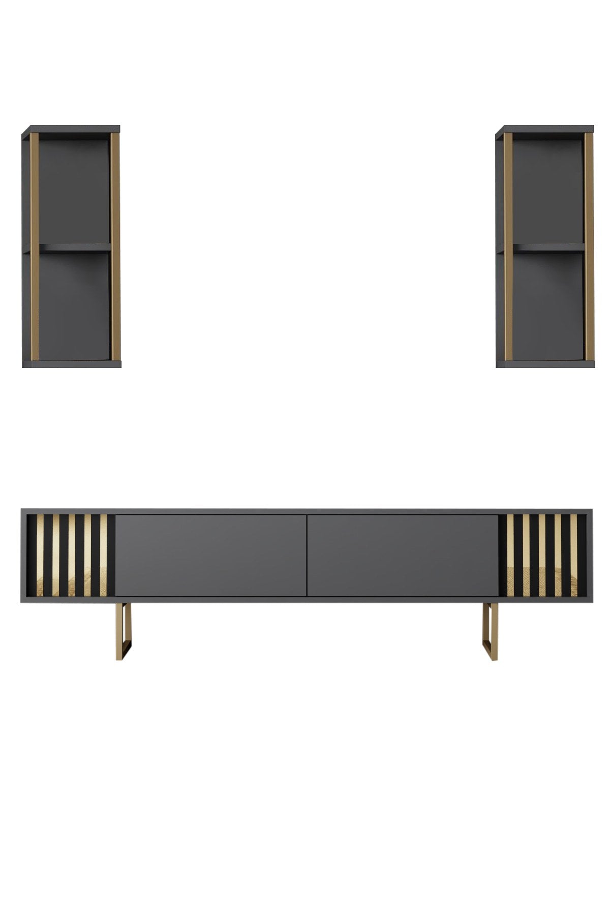 TV Furniture - TV Furniture Set Gold Line Anthracite Black Melamine 180x48x30 cm - Dimehouse