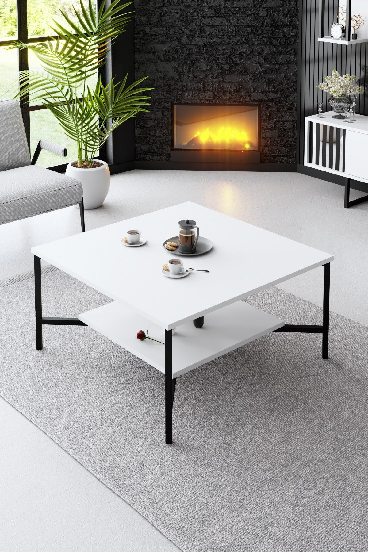 Furniture sets - Furniture set White - Black - Chrome Line - Coffee table + TV Furniture - Dimehouse